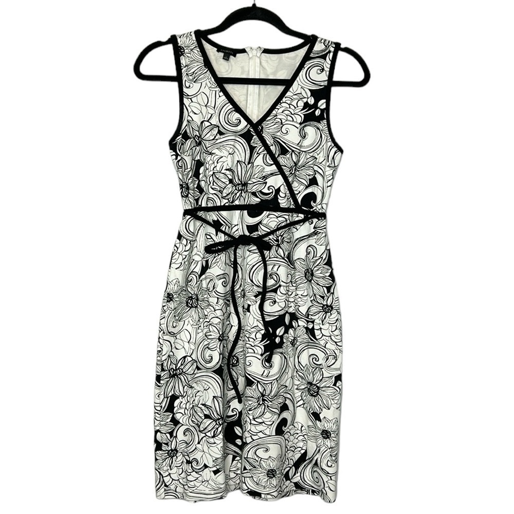 Talbots Black and White Floral Paisley Print V Neck Dress  Size 2